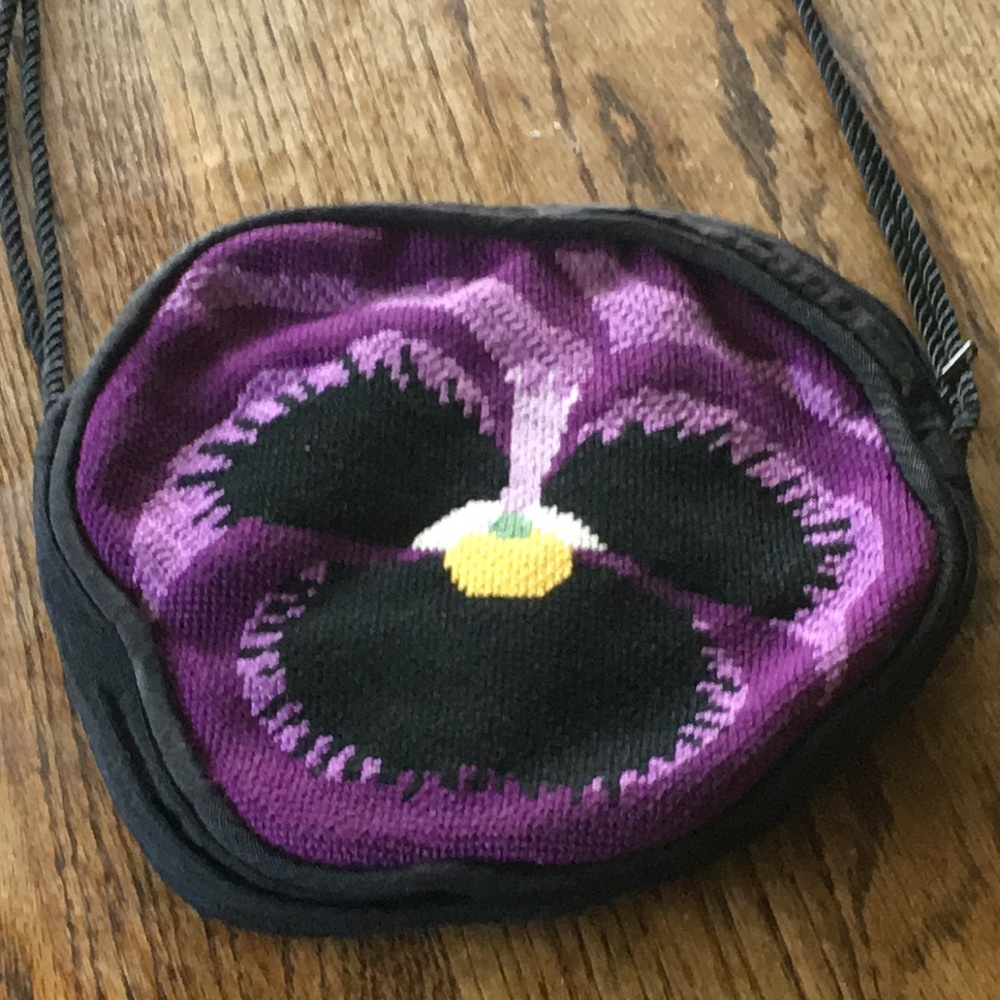 Handmade Round crossbody pansy purse